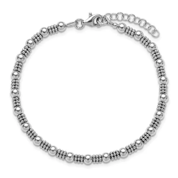 Leslie's Sterling Silver RH-plated Fancy Beaded w/1in ext. Bracelet Image 4 Trenton Jewelers Ltd. Trenton, MI