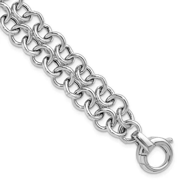 Leslie's SS RH-plated Polished 2-strand Circle Link Bracelet Valentine's Fine Jewelry Dallas, PA