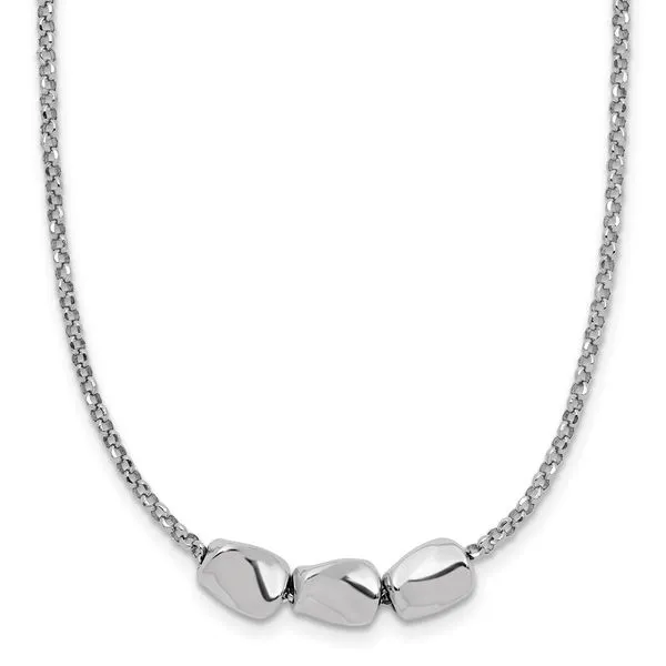 Leslie's Sterling Silver RH-plated Polished Beads w/2in ext. Necklace Jerald Jewelers Latrobe, PA