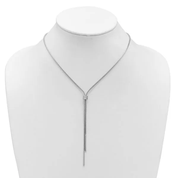 Leslie's SS RH-plated Polished CZ and Bars Lariat w/ 2in Ext. Necklace Image 3 Boyd Jewelers Wesley Chapel, FL