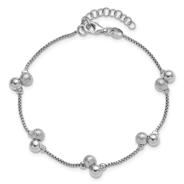 Leslie's SS RH-plated Brushed and Beaded w/1in Ext Bracelet Image 4 Johnson Jewellers Lindsay, ON