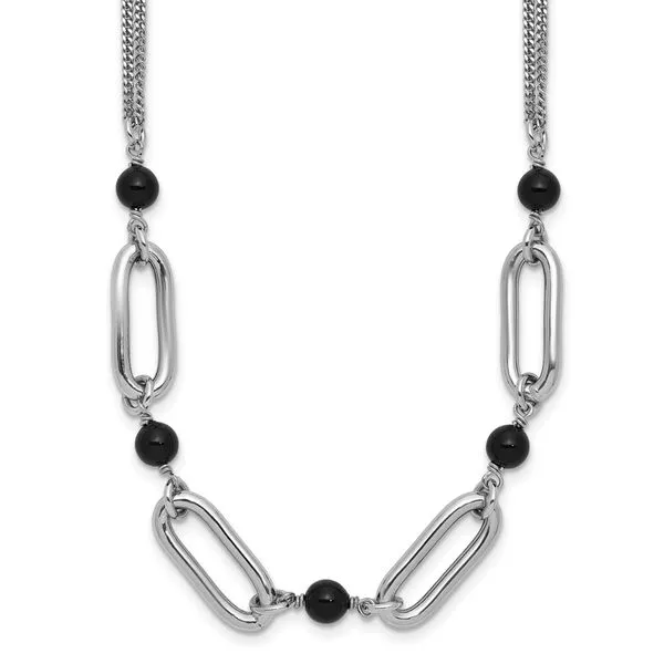 Leslie's SS RH-pltd Black Glass Pearl 2-Strand Link w/2in Ext Necklace Grayson & Co. Jewelers Iron Mountain, MI