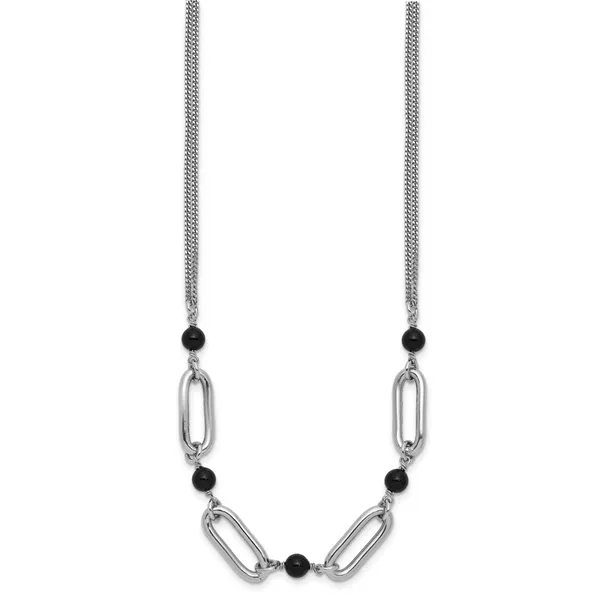 Leslie's SS RH-pltd Black Glass Pearl 2-Strand Link w/2in Ext Necklace Image 2 Grayson & Co. Jewelers Iron Mountain, MI