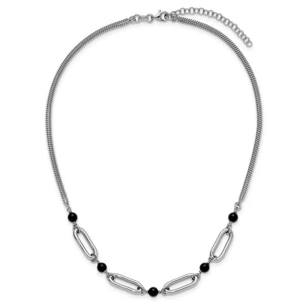 Leslie's SS RH-pltd Black Glass Pearl 2-Strand Link w/2in Ext Necklace Image 4 Leslie E. Sandler Fine Jewelry and Gemstones rockville , MD