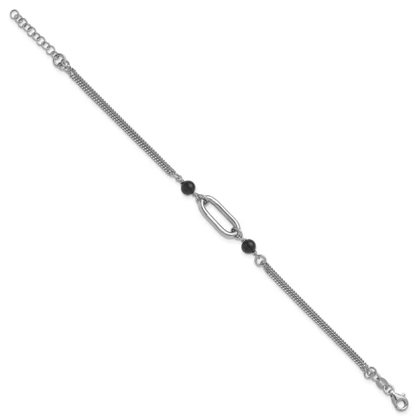 Leslie's SS RH-pltd Black Glass Pearl 2-Strand Link w/1in Ext Bracelet Image 2 Ask Design Jewelers Olean, NY