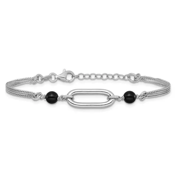 Leslie's SS RH-pltd Black Glass Pearl 2-Strand Link w/1in Ext Bracelet Image 3 Ask Design Jewelers Olean, NY