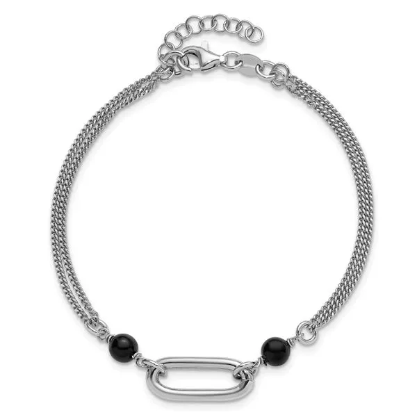 Leslie's SS RH-pltd Black Glass Pearl 2-Strand Link w/1in Ext Bracelet Image 4 Ask Design Jewelers Olean, NY