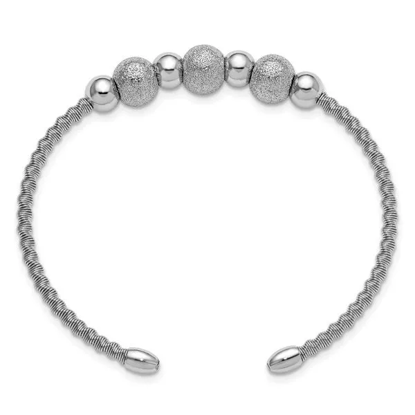 Leslie's SS Radiant Essence RH-pltd Twisted and Beaded Cuff Bangle Image 2 Jim's Jewelers Tyler, TX