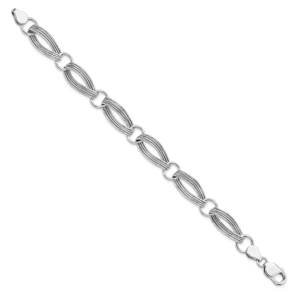 Leslie's Sterling Silver Rhodium-plated Polished and Textured Link Bracelet Image 2 Spencer's Jewelers Athens, GA