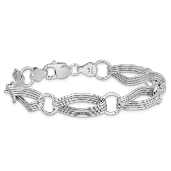 Leslie's Sterling Silver Rhodium-plated Polished and Textured Link Bracelet Image 3 Spencer's Jewelers Athens, GA