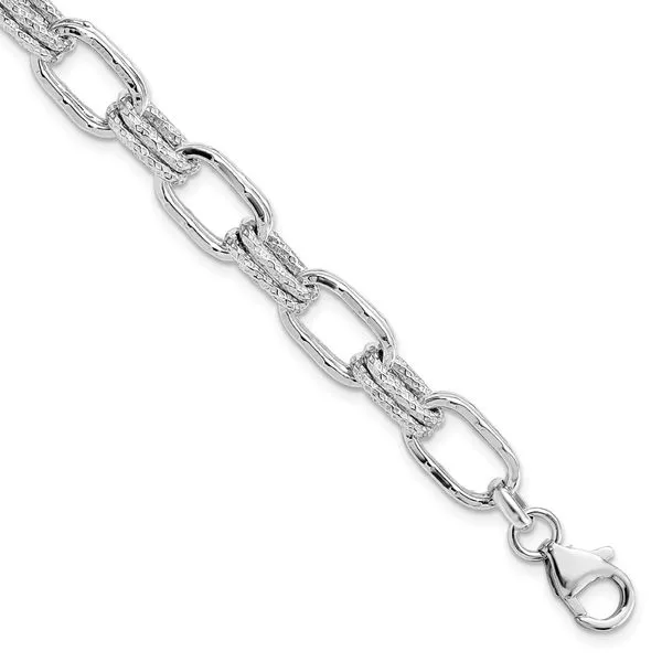 Leslie's Sterling Silver Rhodium-plated Polished and Textured Link Bracelet Tidwells of Greenwood Greenwood, SC