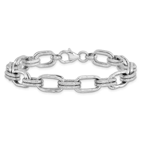 Leslie's Sterling Silver Rhodium-plated Polished and Textured Link Bracelet Image 3 Tidwells of Greenwood Greenwood, SC