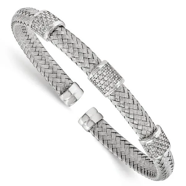 Leslie's Sterling Silver Rhodium-plated CZ Woven Flexible Cuff Tidwells of Greenwood Greenwood, SC