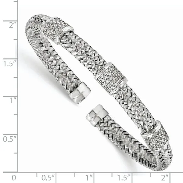 Leslie's Sterling Silver Rhodium-plated CZ Woven Flexible Cuff Image 2 Tidwells of Greenwood Greenwood, SC