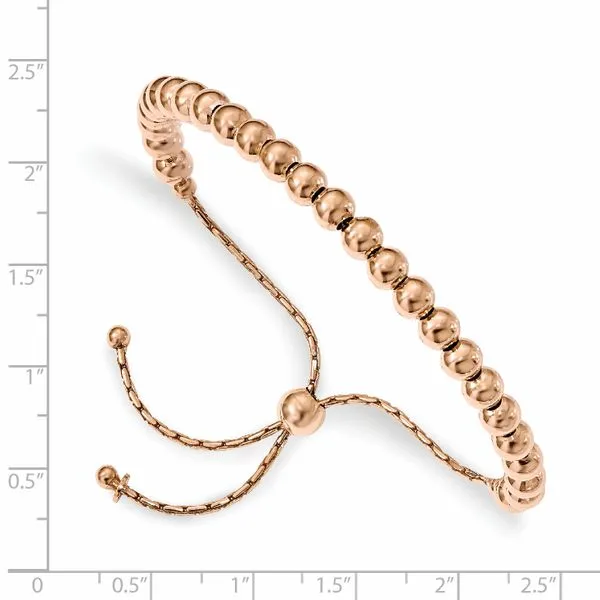 Leslie's Sterling Silver Rose-tone Polished Beaded Adjustable Bracelet Image 2 Spencer's Jewelers Athens, GA
