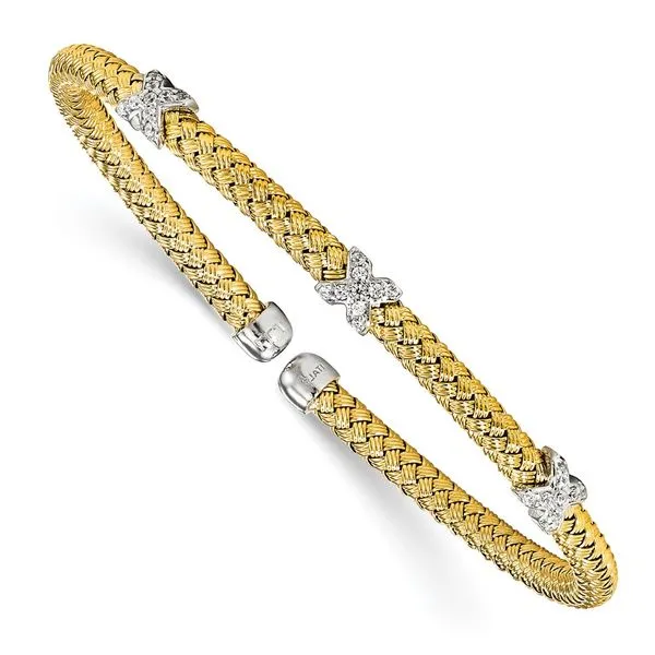 Leslie's Sterling Silver Rhodium-plated and Gold-plated CZ Woven Cuff Fairfield Center Jewelers Fairfield, CT