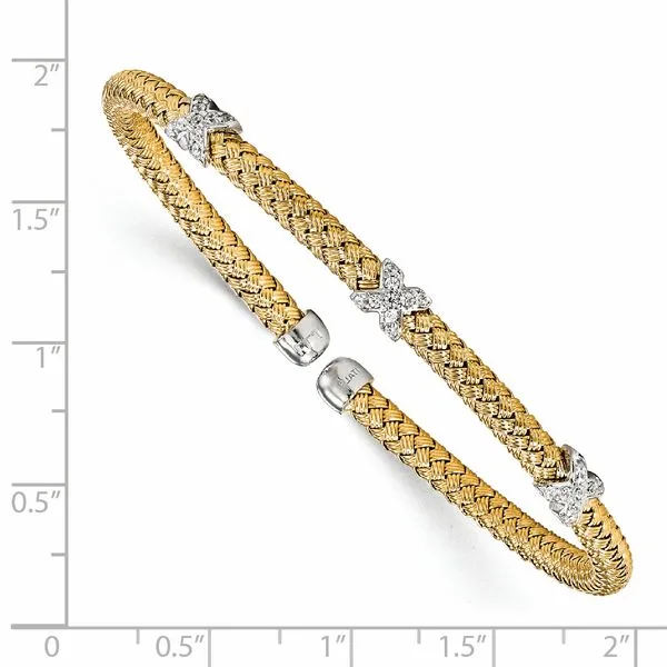 Leslie's Sterling Silver Rhodium-plated and Gold-plated CZ Woven Cuff Image 2 Fairfield Center Jewelers Fairfield, CT