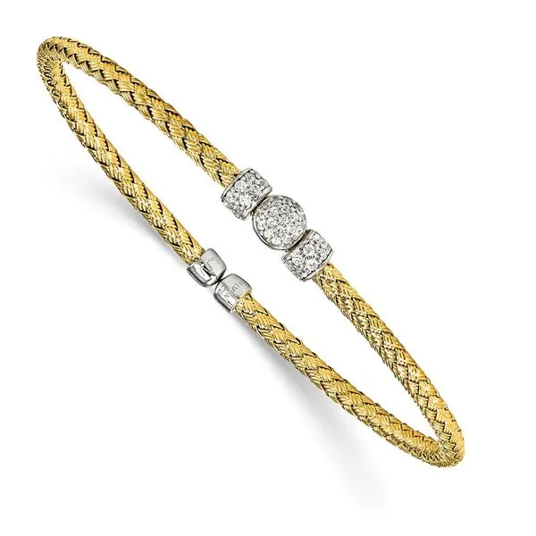 Leslie's Sterling Silver Rhodium-plated and Gold-plated CZ Woven Cuff Spencer's Jewelers Athens, GA