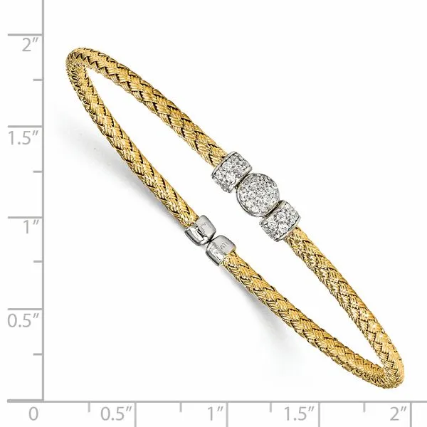 Leslie's Sterling Silver Rhodium-plated and Gold-plated CZ Woven Cuff Image 2 Spencer's Jewelers Athens, GA