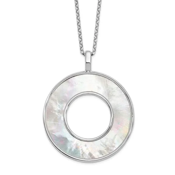 Leslie's Sterling Silver RH-plated MOP Circle Pendant Necklace Jimmy Smith Jewelers Decatur, AL