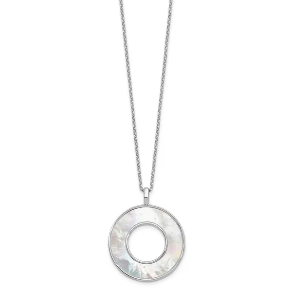 Leslie's Sterling Silver RH-plated MOP Circle Pendant Necklace Image 2 Jimmy Smith Jewelers Decatur, AL