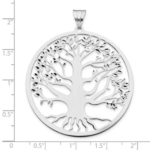 Leslie's Sterling Silver RH-plated Polish/Dia-cut Tree of Life Pendant Image 3 Peran & Scannell Jewelers Houston, TX