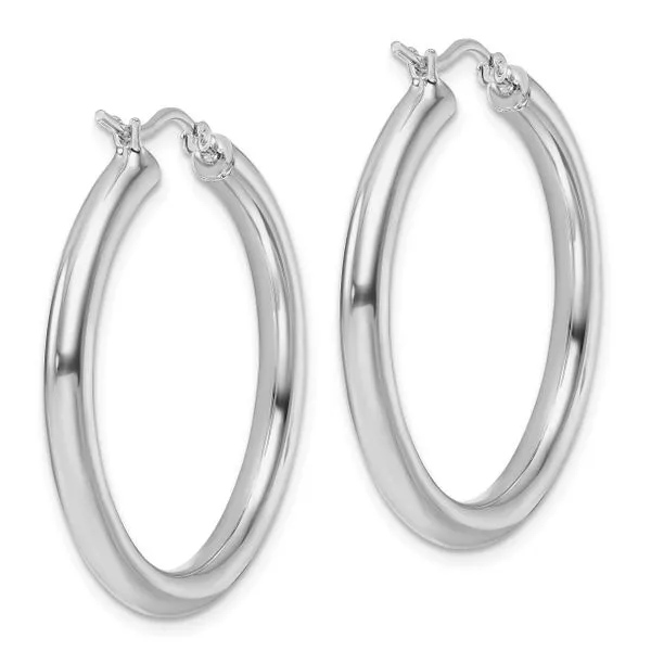 Leslie's 10K White Gold Polished Hinged Hoop Earrings Image 4 Spencer's Jewelers Athens, GA