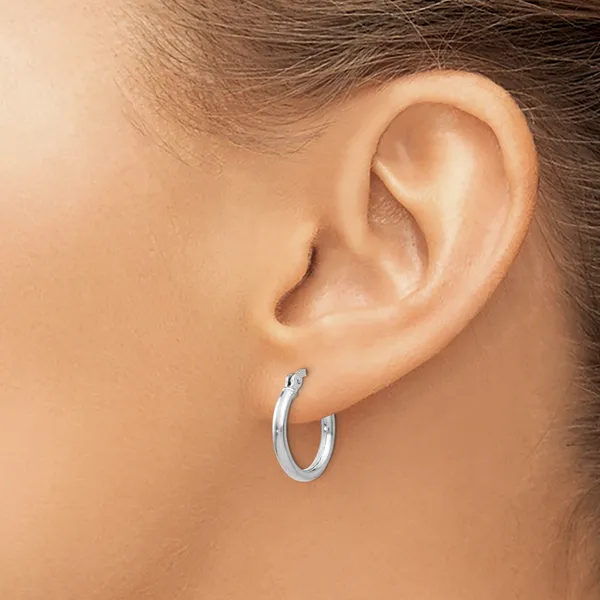 Leslie's Sterling Silver Rhodium-plated Polished Hinged Hoop Earrings Image 3 Spencer's Jewelers Athens, GA