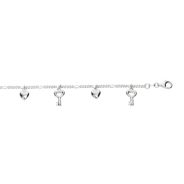 Silver Dangle Key and Hearts Anklet Alan Miller Jewelers Oregon, OH