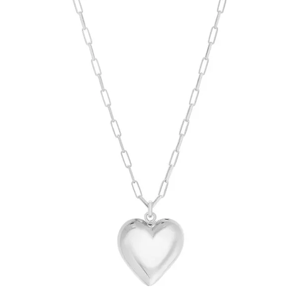 Silver Puffed Heart Pendant Necklace Alan Miller Jewelers Oregon, OH