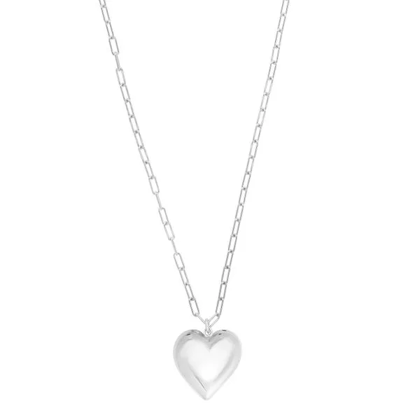 Silver Large Puffed Heart Long Necklace Tennies Jewelry Appleton, WI