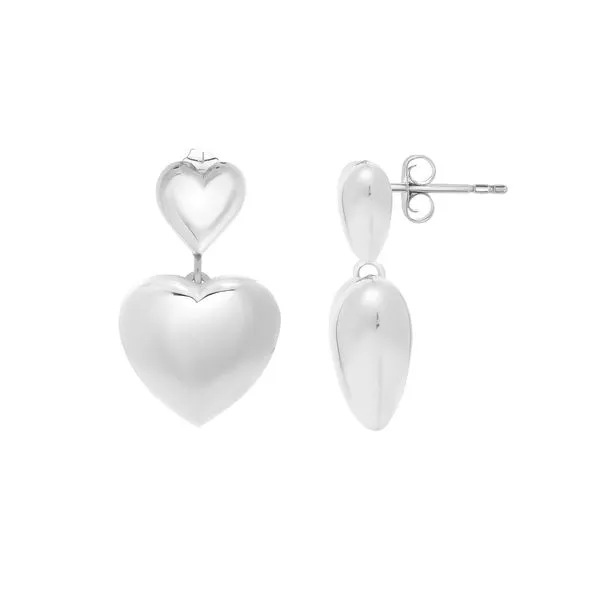 Silver Puffed Double Heart Drop Earrings James & Williams Jewelers Berwyn, IL