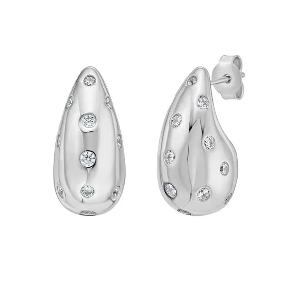 Silver Puffed Raindrop Earring with CZ Tennies Jewelry Appleton, WI