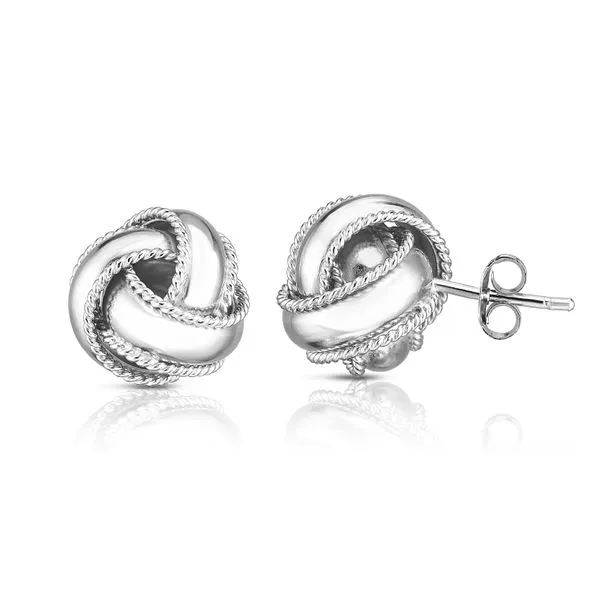 Silver Textured Border Polished Love Knot Earring Thomas A. Davis Jewelers Holland, MI