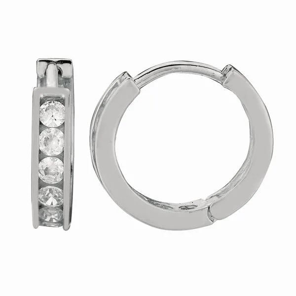 Silver Channel Set 3x10mm CZ Hoop Earrings Tennies Jewelry Appleton, WI