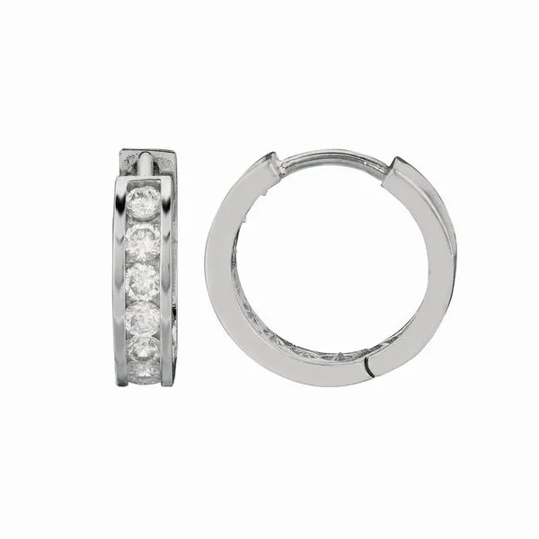 Silver Channel Set 3x15mm CZ Hoop Earrings Tennies Jewelry Appleton, WI