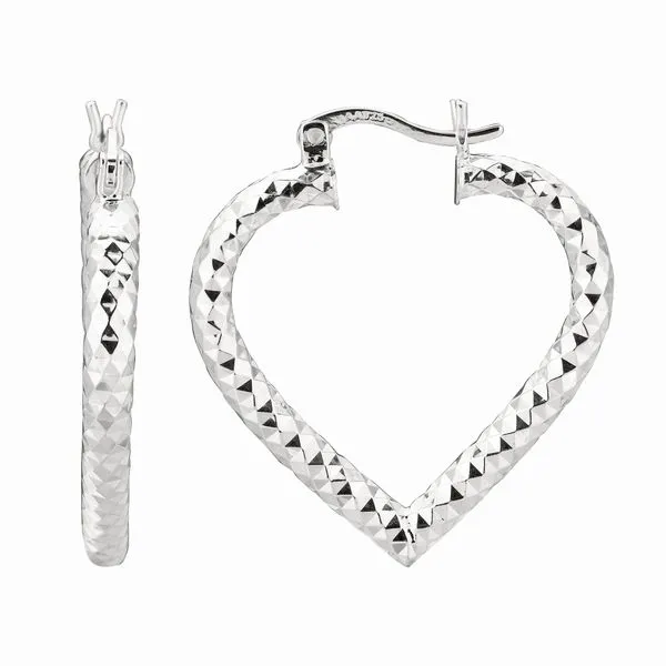 Silver Diamond Cut Heart Hoop Earring Tennies Jewelry Appleton, WI