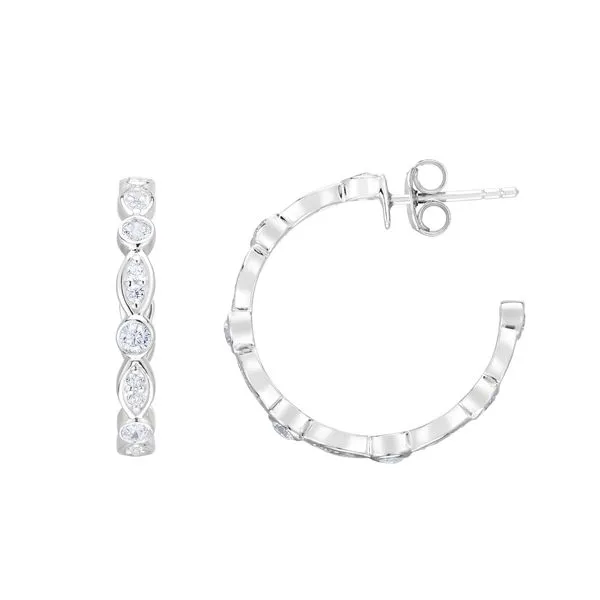 Silver 20x3mm Marquise & Round CZ C Hoops  Alan Miller Jewelers Oregon, OH