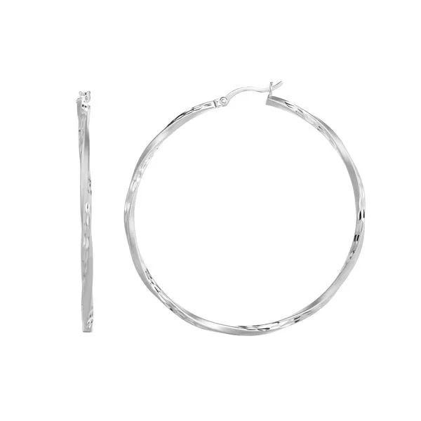 Silver 50mm Diamond Cut and Twist Hoop Earring Alan Miller Jewelers Oregon, OH