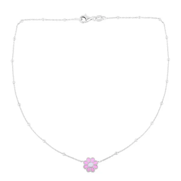 Silver Enamel Pink Flower Necklace Tennies Jewelry Appleton, WI