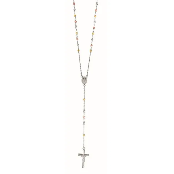 Silver Tri-color Rosary Necklace Wood's Jewelers Mount Pleasant, PA