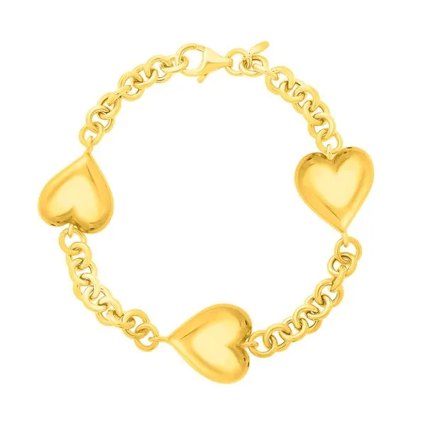 Gold Over Silver Puffed Triple Heart Bracelet James & Williams Jewelers Berwyn, IL