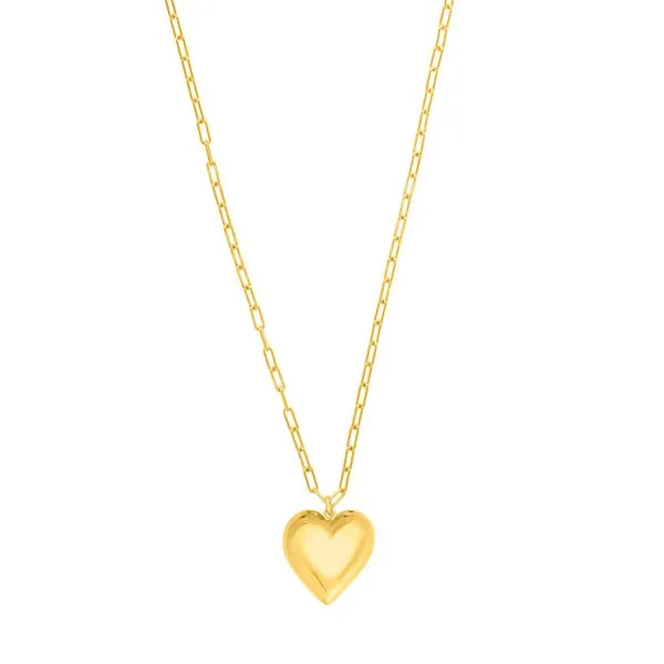 Gold Over Silver Large Puffed Heart Long Necklace James & Williams Jewelers Berwyn, IL