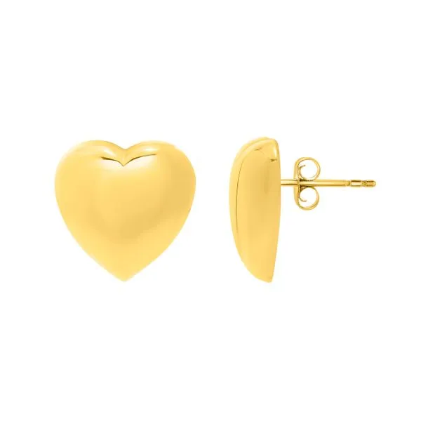 Gold Over Silver Puffed Large Heart Stud Earrings Tennies Jewelry Appleton, WI