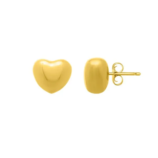 Gold Over Silver Puffed Small Heart Stud Earrings James & Williams Jewelers Berwyn, IL