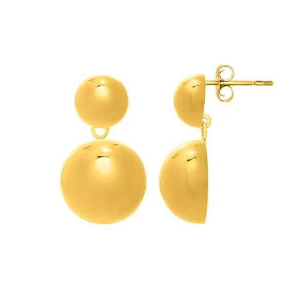 Gold Over Silver Puffed Round Button Drop Earrings Scirto's Jewelry Lockport, NY