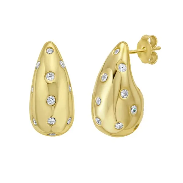 Gold Over Silver Puffed Raindrop Earring with CZ Alan Miller Jewelers Oregon, OH