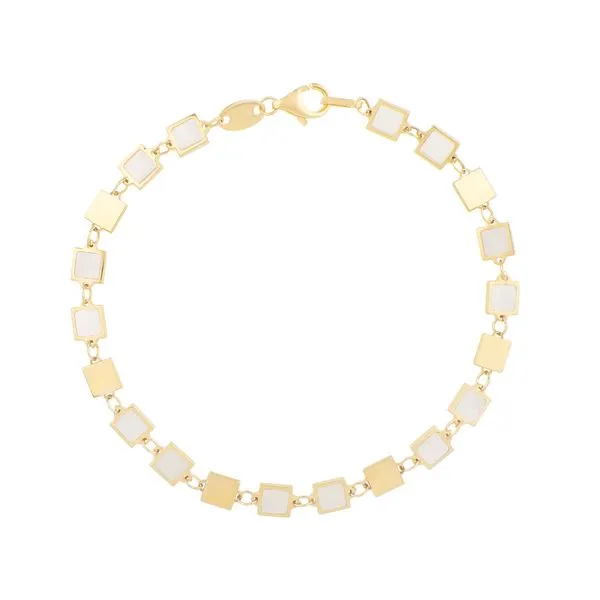 14K MOP Geometric Mirror Gem Chain Bracelet Tennies Jewelry Appleton, WI