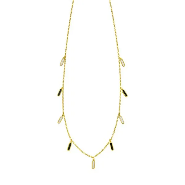 14K Onyx & MOP Inlay Station Necklace Wood's Jewelers Mount Pleasant, PA