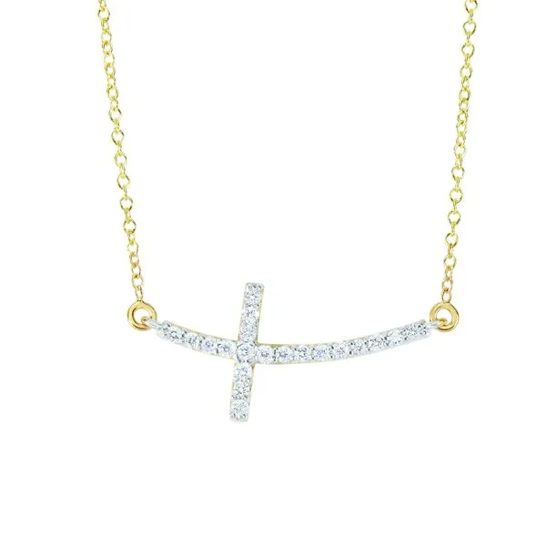 14K Gold .22ct Diamond Side Cross Necklace Thomas A. Davis Jewelers Holland, MI